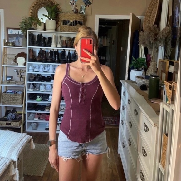 Free People waffle knit outside stitch tank top - Picture 3 of 6